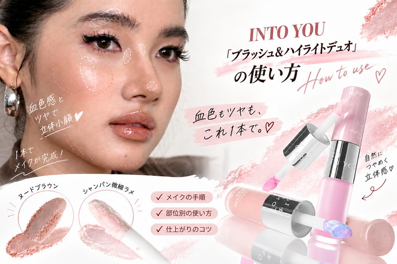 【HOW TO】これ1本でチーク・ハイライト・シェーディング♡ INTO YOU「ブラッシュ＆ハイライトデュオ」の使い方